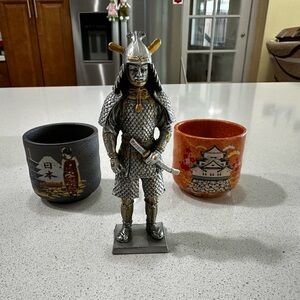 Silver Samurai Figurine with Gold Accents